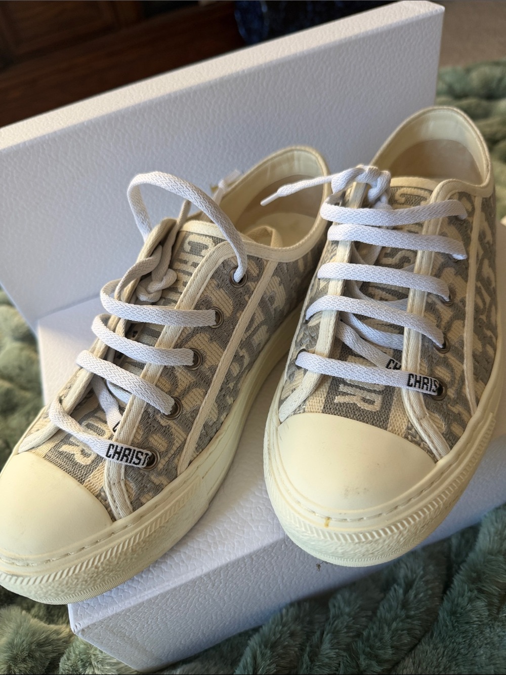 Dior Beige and White Logo-Print women’s Sneakers